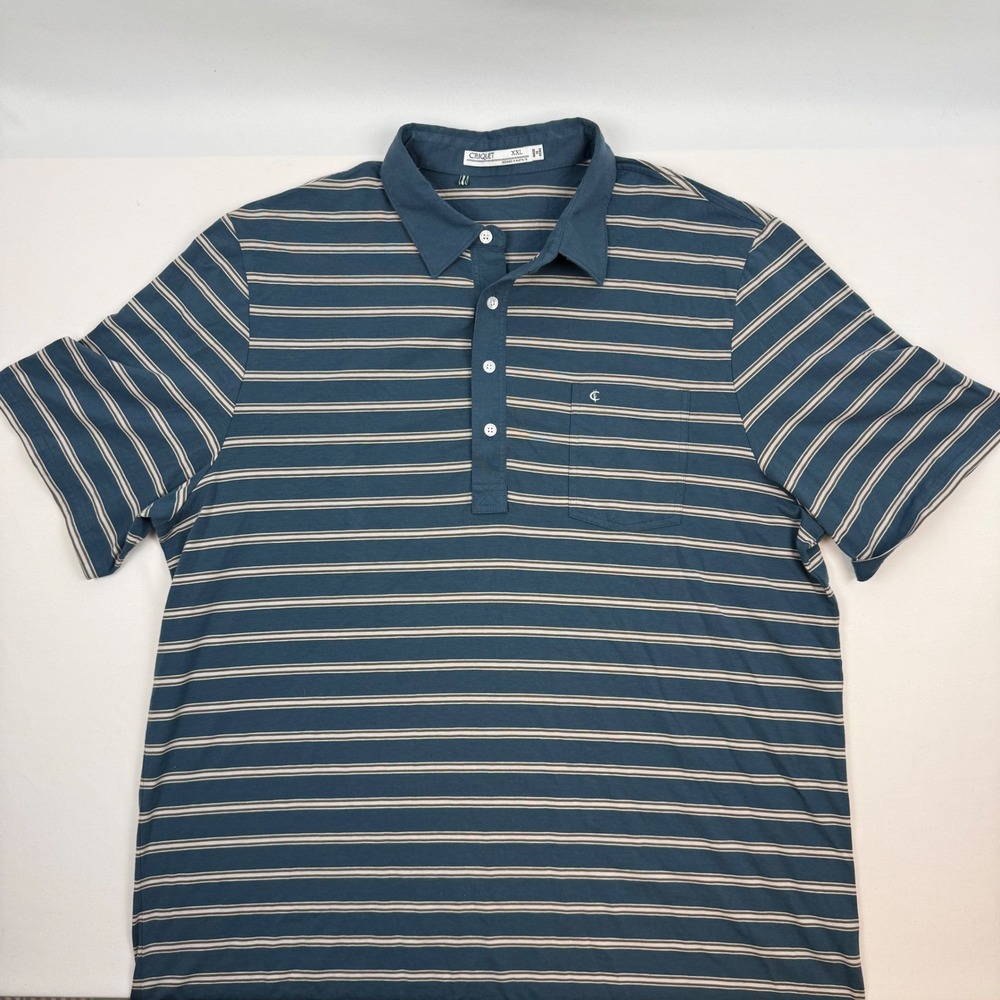 CRIQUET Mens Blue White Stripe Short Sleeve Polo Shirt Big Tall XXL‎